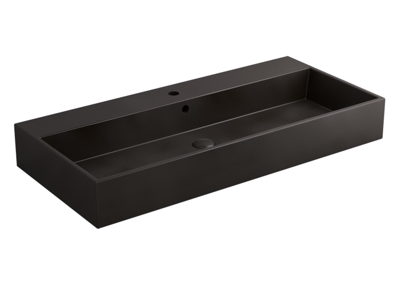 Cielo Smile lavabo 100x46 monoforo rettangolare sospeso o in ceramica ambientato su piano bagno con accessori