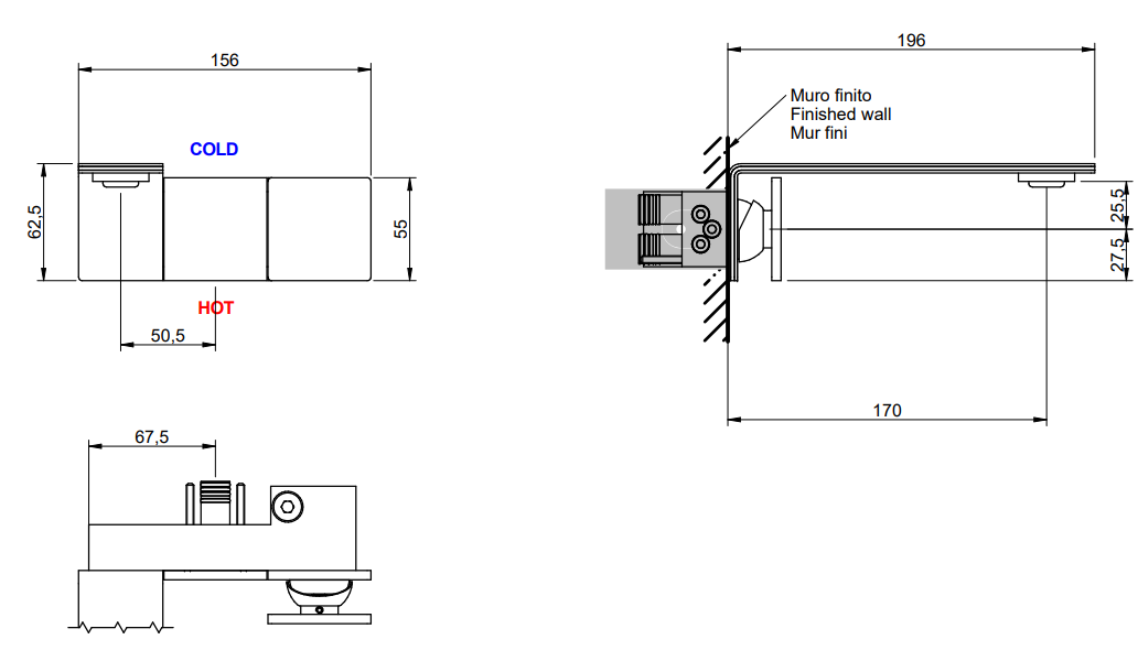 Treemme 5mm rwit2851is96 miscelatore lavabo senza parte Acciaio ambientato su piano bagno con accessori - Rubinetterie...