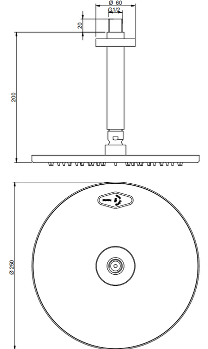 Treemme Los IT6587CCZZVS soffione 25 cm a soffitto con braccio 20 cm cromo