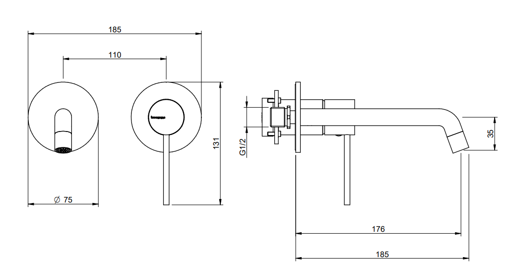 Treemme Up+ RWIT6BC5CC01 miscelatore monocomando lavabo, vista laterale del profilo e della forma - Rubinetterie Treemme