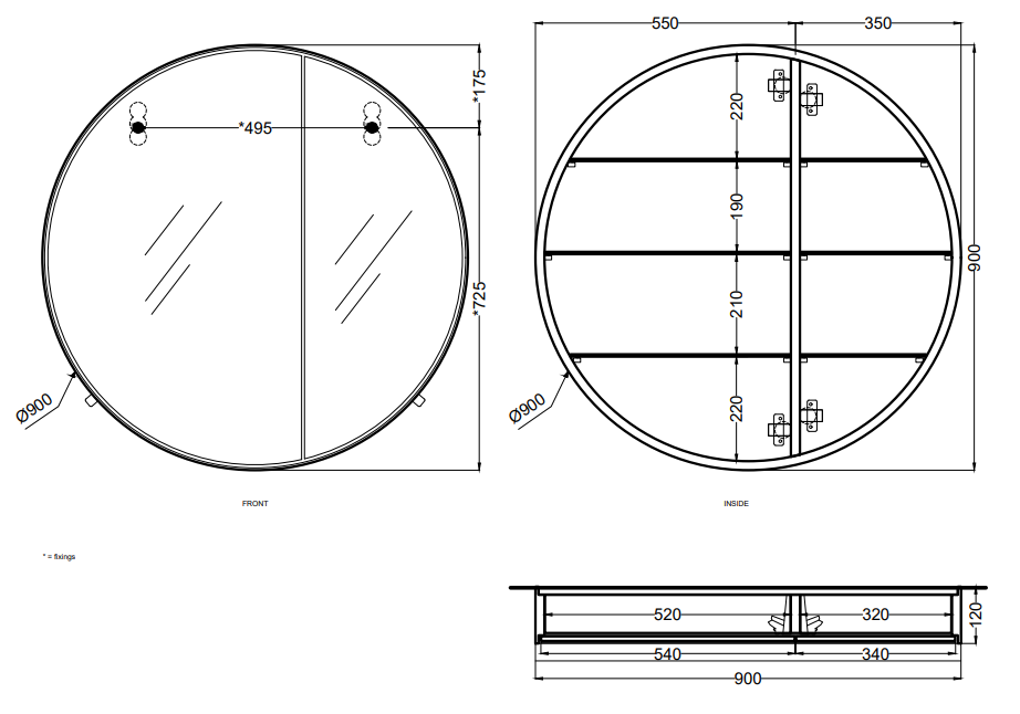 Cielo I Catini specchio contenitore 90 cm tondo con ripiani ambientato in bagno moderno con specchio e accessori