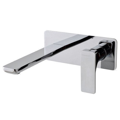 Treemme Hask miscelatore lavabo a muro senza parte incasso Cromo Lucido ambientato su piano bagno con accessori...