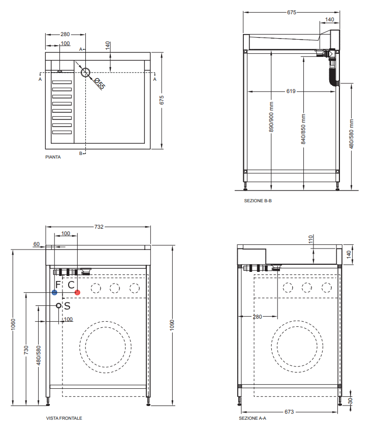 Colavene Lavacril On lavatoio 73x67 porta lavatrice abs, dettaglio della doccetta estraibile