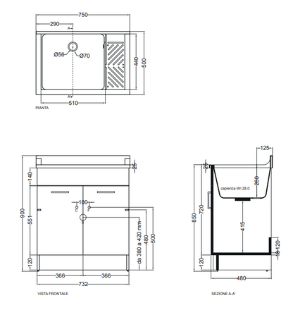 Colavene lindo mobile lavatoio 75x50 senza cesto bianco lucido