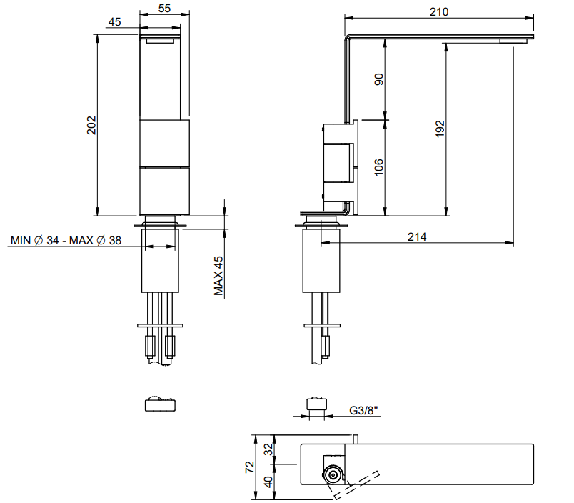 Treemme 5mm miscelatore lavabo slim in acciaio inox ambientato su piano bagno con accessori - Rubinetterie Treemme