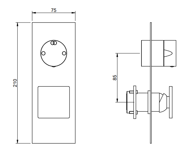 Disegno tecnico con quote di Treemme 5mm RWIT28A2IS03 Miscelatore doccia monocomando con - Rubinetterie Treemme