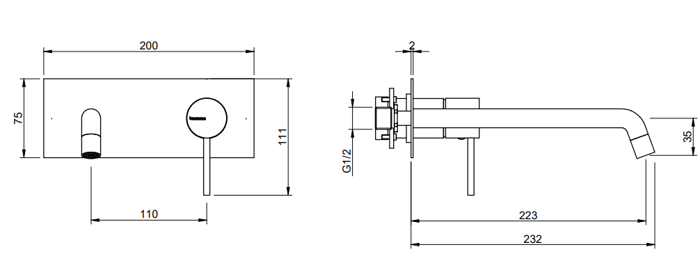 Treemme Up+ miscelatore Lavabo 223 mm senza parte incasso Cromo Lucido, vista frontale su sfondo bianco - Rubinetterie...