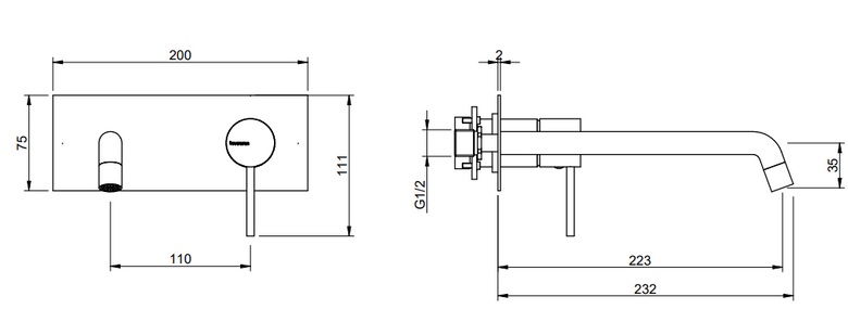 Treemme Up+ miscelatore Lavabo 223 mm senza parte incasso Cromo Lucido, vista frontale su sfondo bianco - Rubinetterie...
