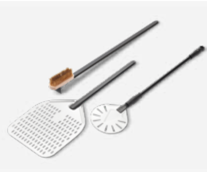 Palazzetti set pizza kit attrezzi da forno 90 cm 3pz in in alluminio accesa in soggiorno, fiamma visibile attraverso il vetro