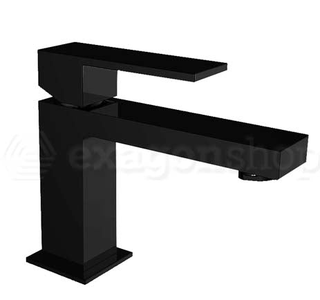 Miscelatore per lavabo con scarico click clack nero opaco visto dall'alto con scarico e interno visibili - Teorema