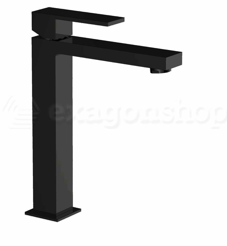 Pillar Miscelatore lavabo super alto con scarico click in opaco ambientato su piano bagno con accessori - Teorema
