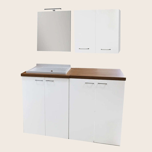 Adele mobile lavanderia con lavatoio specchio pensile noce bianco lucido