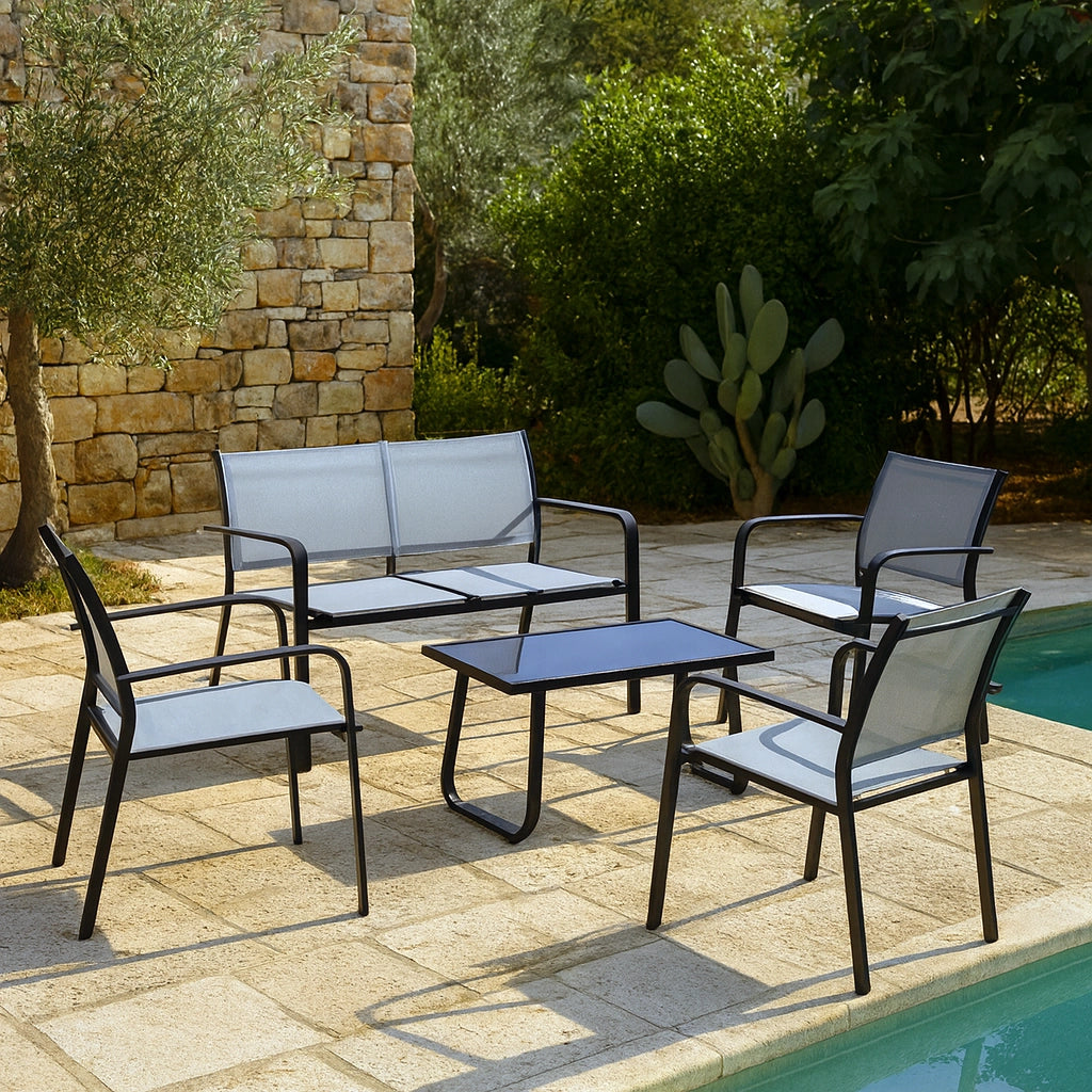 Andrea Bizzotto Arent salotto da Giardino Bianco Antracite Bianco Grigio ambientato in spazio living con arredi coordinati