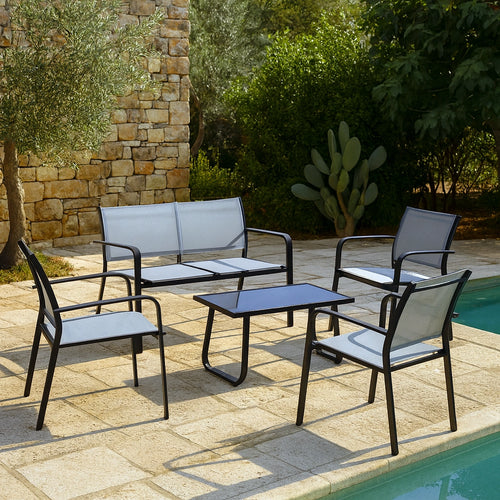 Andrea Bizzotto Arent salotto da Giardino Bianco Antracite Bianco Grigio ambientato in spazio living con arredi coordinati