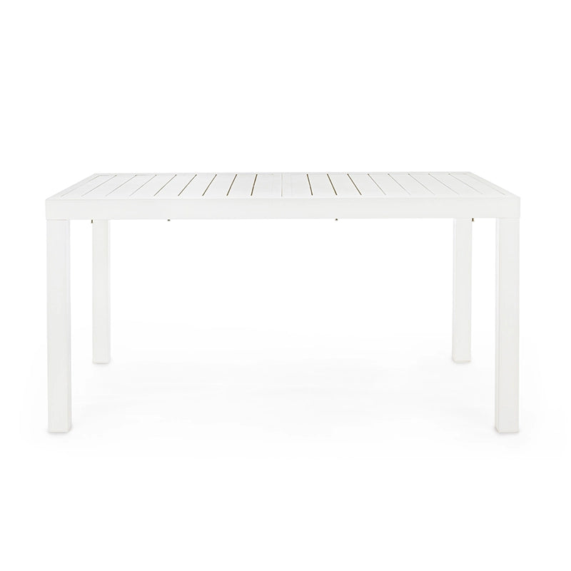 Andrea Bizzotto Hilde 140x77 tavolo allungabile bianco in alluminio e opaco ambientato in spazio living con arredi coordinati