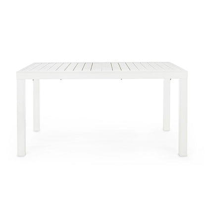 Andrea Bizzotto Hilde 140x77 tavolo allungabile bianco in alluminio e opaco ambientato in spazio living con arredi coordinati
