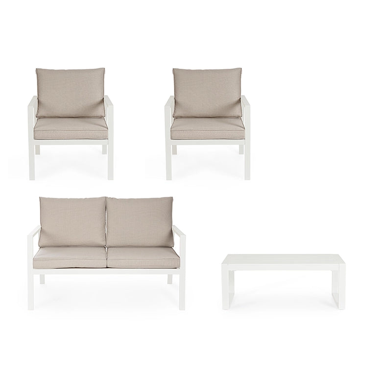 Andrea Bizzotto Hilde salotto con cuscini beige bianco ambientato in spazio living con arredi coordinati