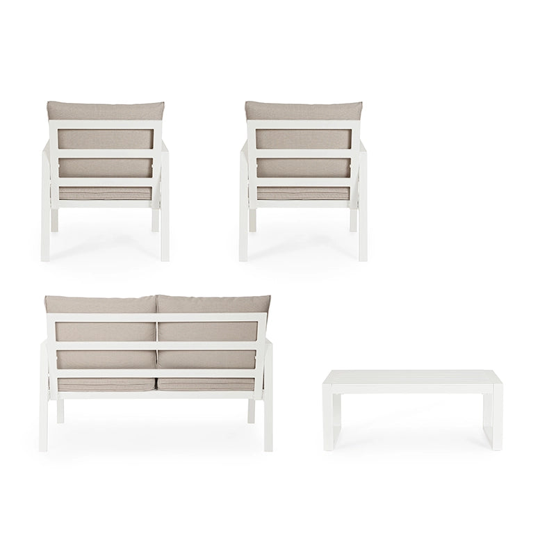 Andrea Bizzotto Hilde salotto con cuscini beige bianco ambientato in spazio living con arredi coordinati