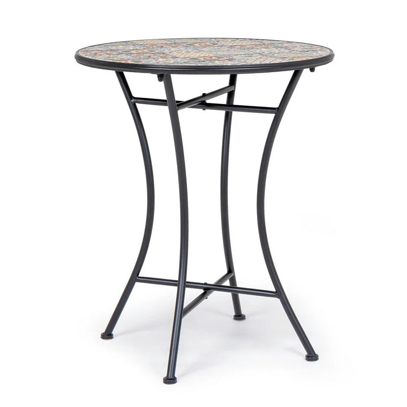 Andrea Bizzotto Naxos Tavolino Decoro Ceramica da Esterno Multicolore, vista laterale della struttura e del profilo