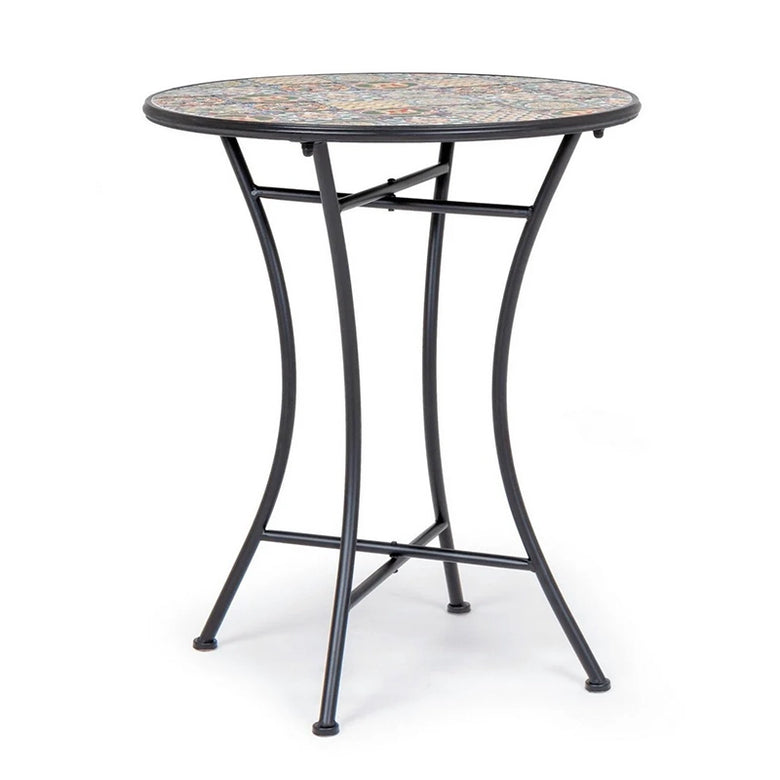 Andrea Bizzotto Naxos Tavolino Decoro Ceramica da Esterno Multicolore, vista laterale della struttura e del profilo