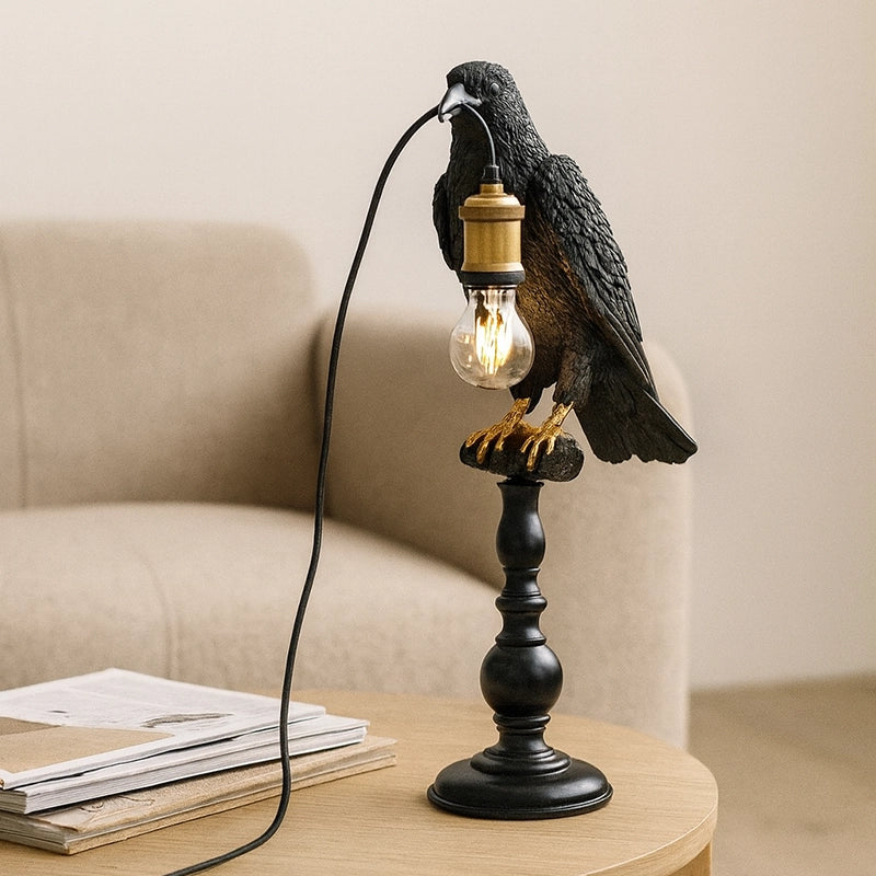 Animal sitting crow lampada corvo in poliresina nero opaco