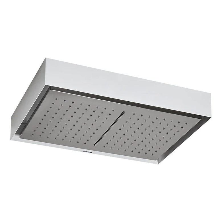 Antonio Lupi Fuorimeteo Soffione 52x35 a Soffitto Con Bianco Cromo, vista frontale della maniglia e della bocca di...