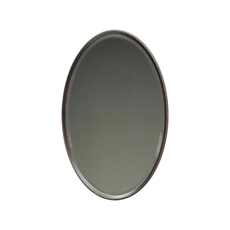Antonio Lupi Forma54 Specchio 85x54 Ovale Noce Americano in naturale con lavabo e rubinetteria, vista frontale su sfondo...