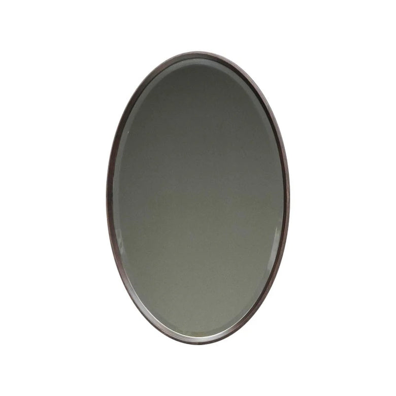 Antonio Lupi Forma54 Specchio 85x54 Ovale Noce Americano in naturale con lavabo e rubinetteria, vista frontale su sfondo...