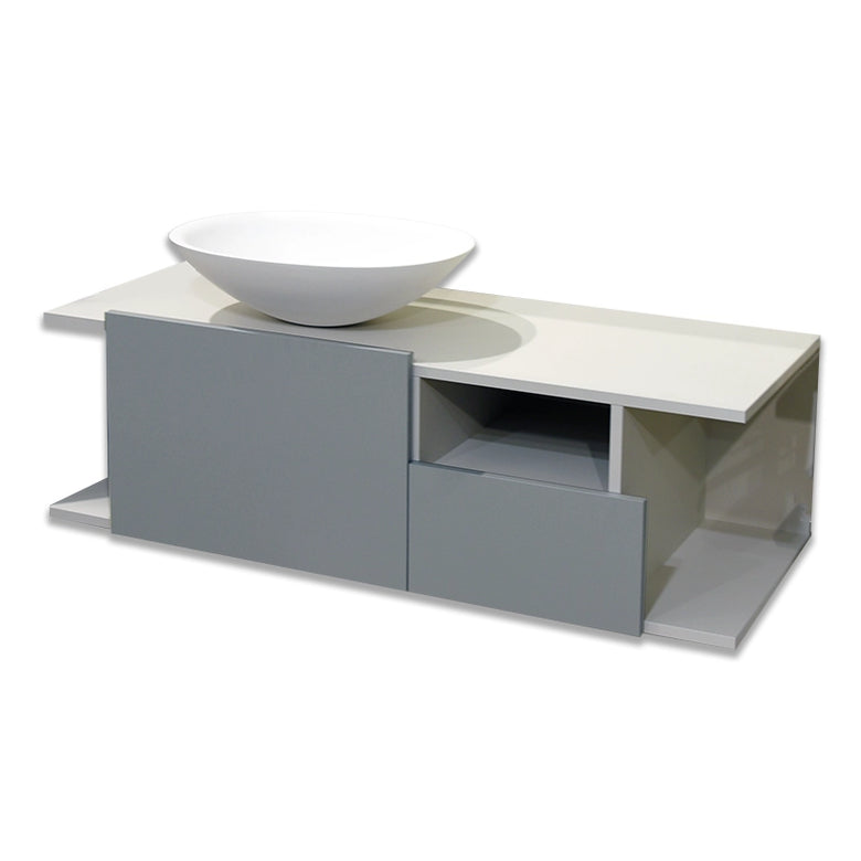 Antonio Lupi Nemesis 126x49 mobile bagno con lavabo e ambientato in bagno moderno con specchio e accessori - Antonio Lupi...