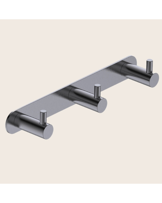 Appendino bagno triplo grigio metallico Minimal montato a parete, vista del design e della finitura - Exagonshop