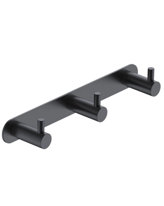 Appendino bagno triplo nero opaco Minimal, dettaglio ravvicinato del materiale e dell'aggancio - Exagonshop