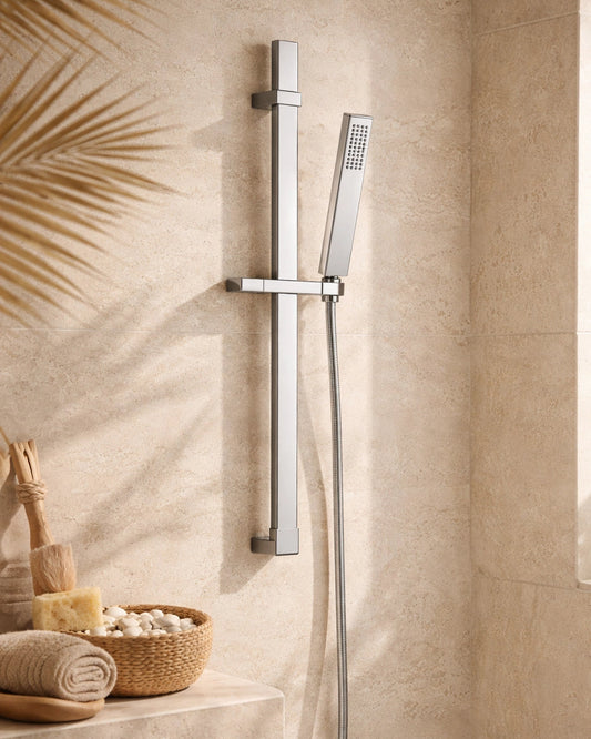 Asta doccia con saliscendi doccetta quadra in ottone cromo