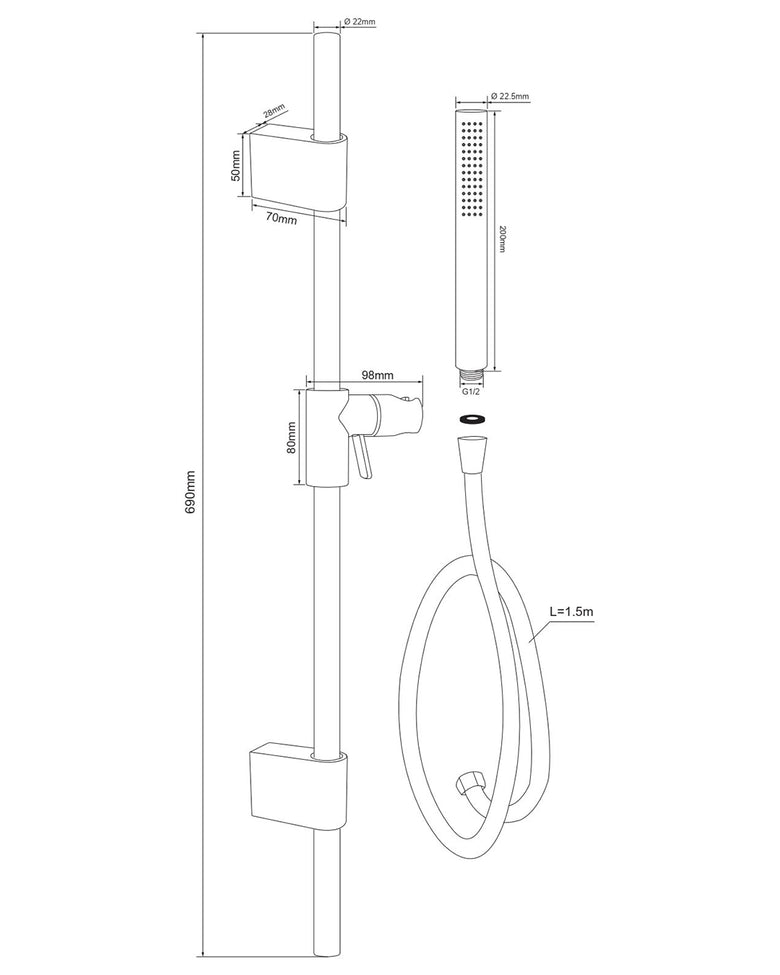 Asta doccia 69 cm Smart tonda con saliscendi in ottone nero opaco – vista 4