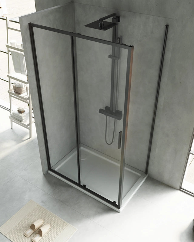 Box doccia 100x70 Rio un anta scorrevole vetro 6 mm installato in bagno moderno con ante in vetro temperato - Exagonshop