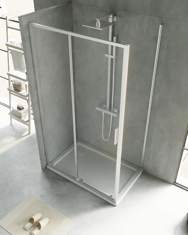 Box doccia 100x70 Rio un anta scorrevole vetro 6 mm installato in bagno moderno con ante in vetro temperato - Exagonshop