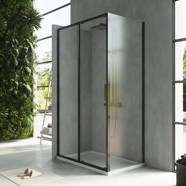 Box doccia 100x70 Rio un anta scorrevole vetro 6 mm trasparente H 195 nero