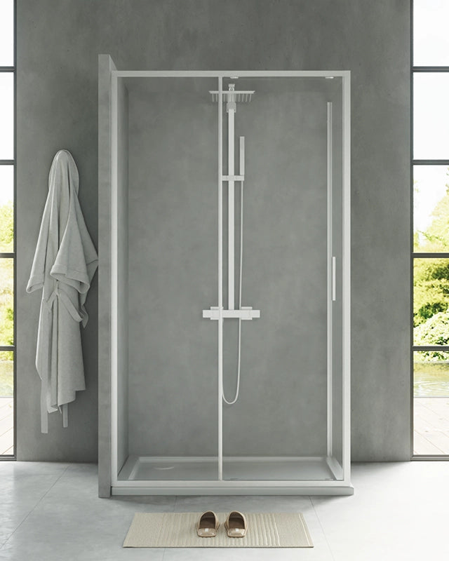 Box doccia 100x80 Rio un anta scorrevole vetro 6 mm installato in bagno moderno con ante in vetro temperato - Exagonshop