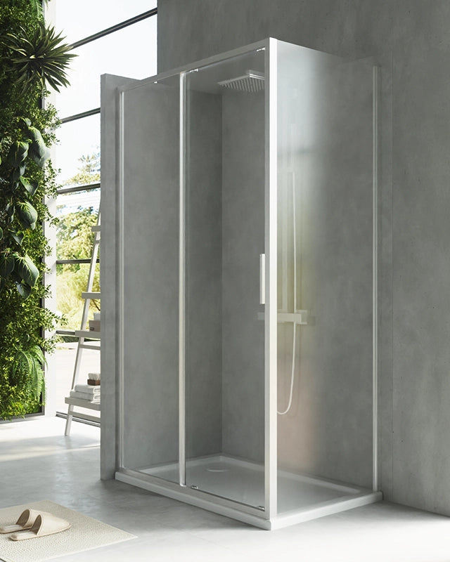 Box doccia 120x80 Rio un anta scorrevole vetro 6 mm in bagno completo, vista d'insieme dell'ambiente - Exagonshop