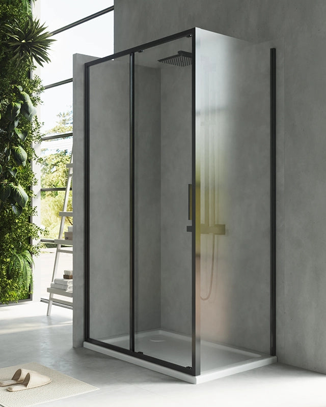 Box doccia 120x70 Rio un anta scorrevole vetro 6 mm in bagno completo, vista d'insieme dell'ambiente - Exagonshop