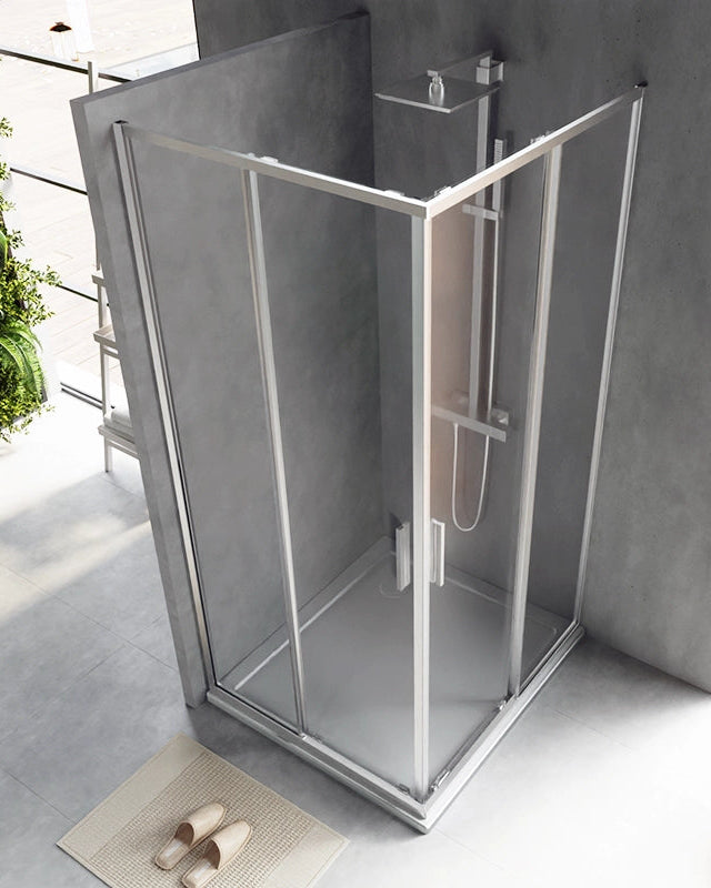 Box doccia 70x100 Rio doppio scorrevole vetro 6 mm, dettaglio dei profili e delle cerniere in alluminio - Exagonshop