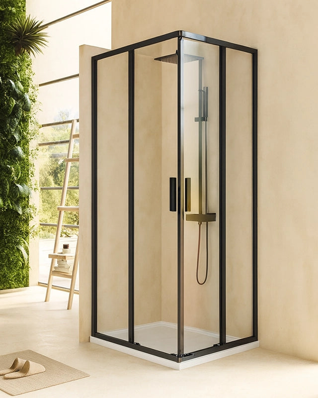 Box doccia 70x90 Rio doppio scorrevole vetro 6 mm installato in bagno moderno con ante in vetro temperato - Exagonshop