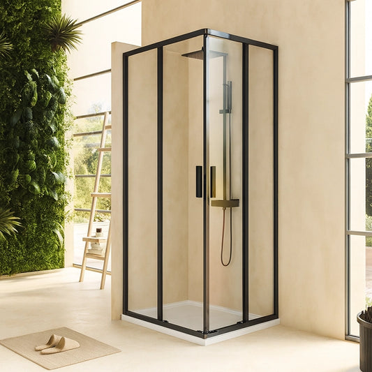 Box doccia 70x90 Rio doppio scorrevole vetro 6 mm trasparente H 195 nero