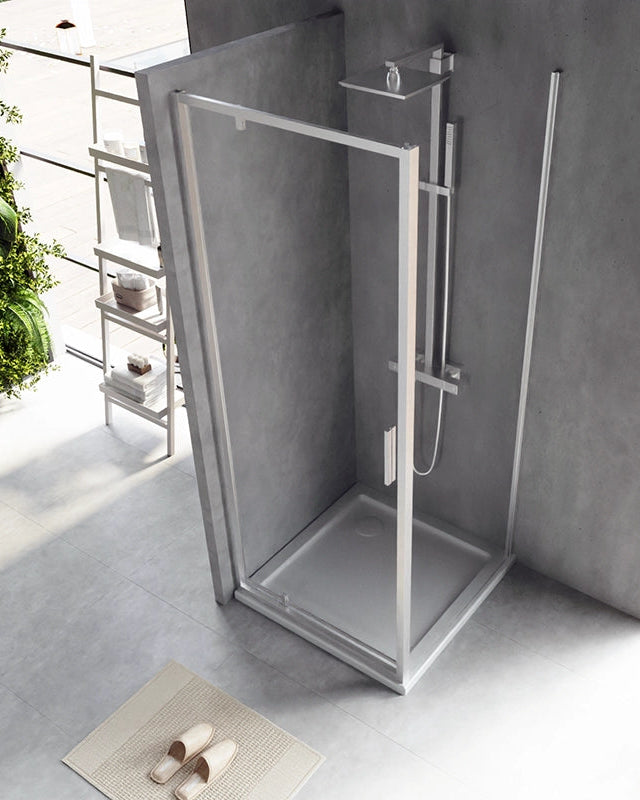 Box doccia 80x80 Rio a pivot vetro 6 mm trasparente H 195 in bagno completo, vista d'insieme dell'ambiente - Exagonshop