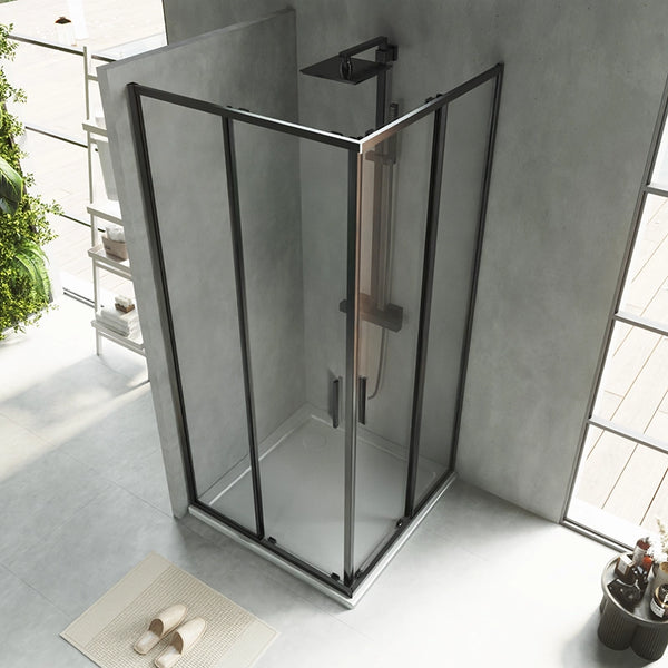 Box doccia 80x80 Rio doppio scorrevole vetro 6 mm trasparente H 195 nero