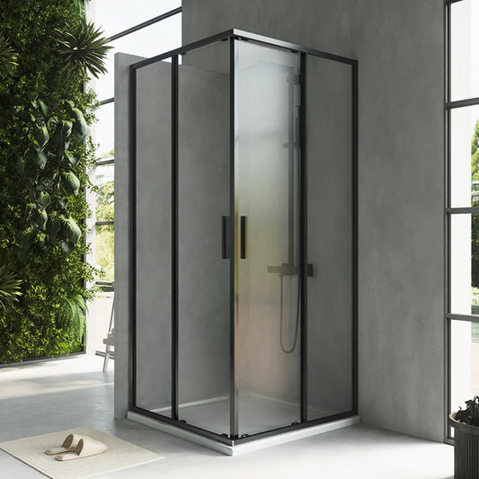 Box doccia 80x80 Rio doppio scorrevole vetro 6 mm trasparente H 195 nero