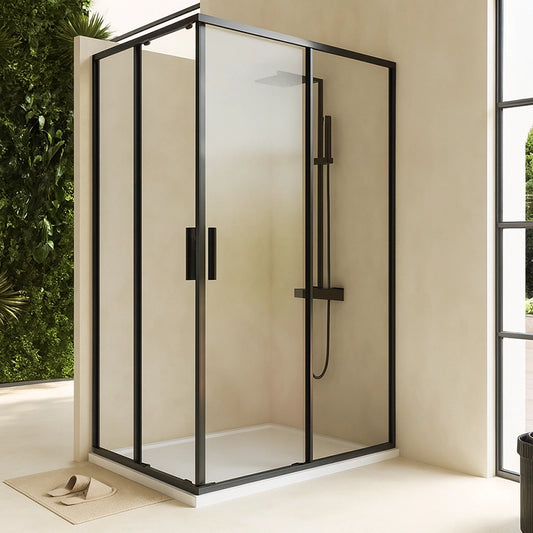 Box doccia 90x120 Rio doppio scorrevole vetro 6 mm trasparente H 195 nero