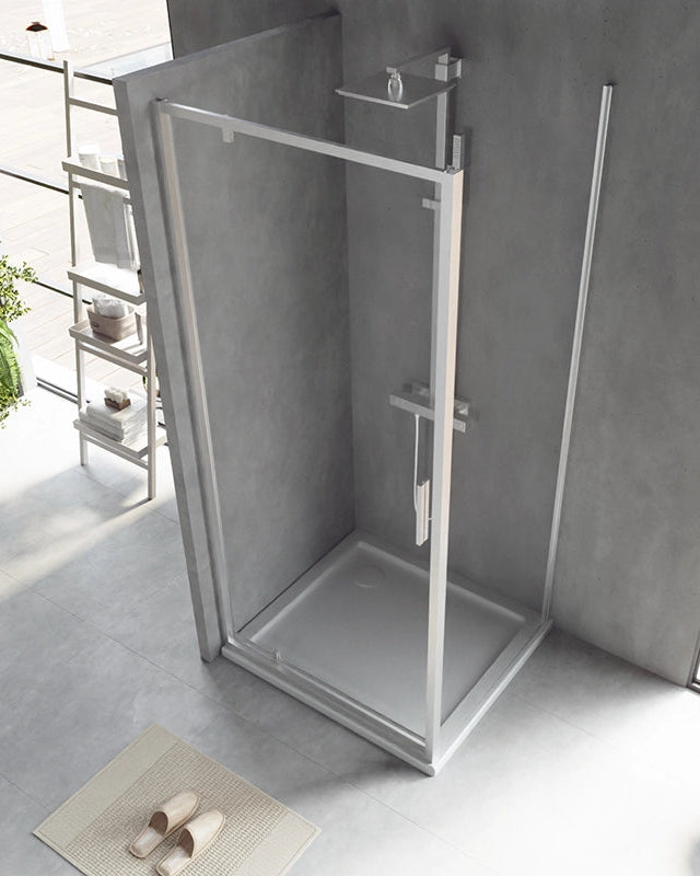Box doccia 90x70 Rio a pivot vetro 6 mm trasparente H 195 in bagno completo, vista d'insieme dell'ambiente - Exagonshop
