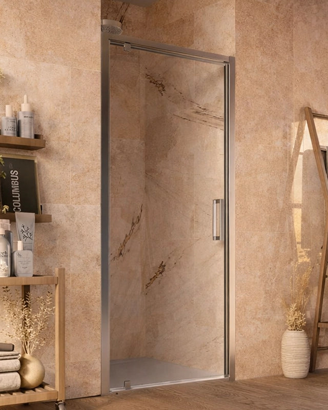 Box doccia 100 cm nicchia Marsiglia un battente reversibile in cristallo e lucido installato in bagno moderno con ante in...