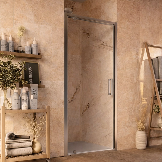 Box doccia 100 cm nicchia Marsiglia un battente reversibile in cristallo e lucido installato in bagno moderno con ante in...