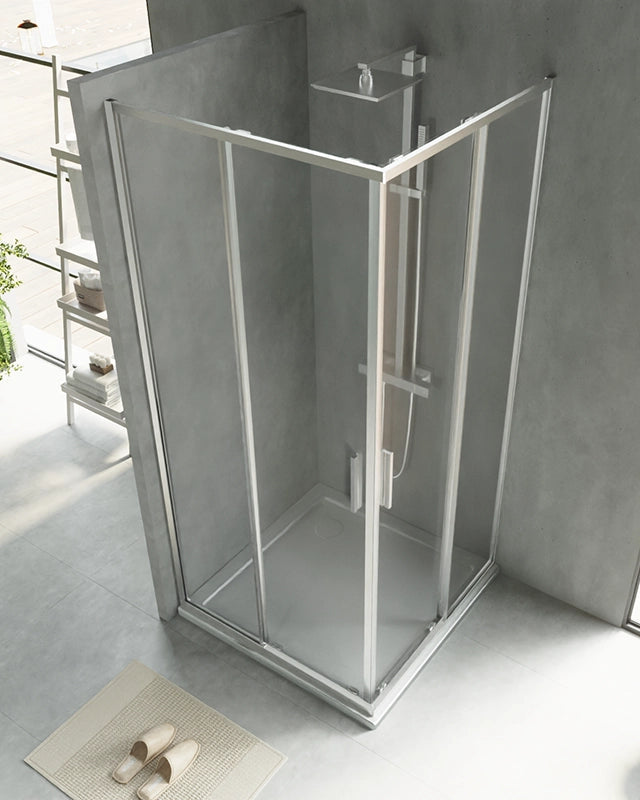 Schema tecnico di Box doccia 100x100 Rio doppio scorrevole vetro 6 mm con misure e configurazione - Exagonshop